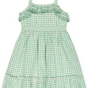Ralph Lauren Faded Mint  Gingham Cotton Madras Dress with Eyelet Trim NWT Size 7
